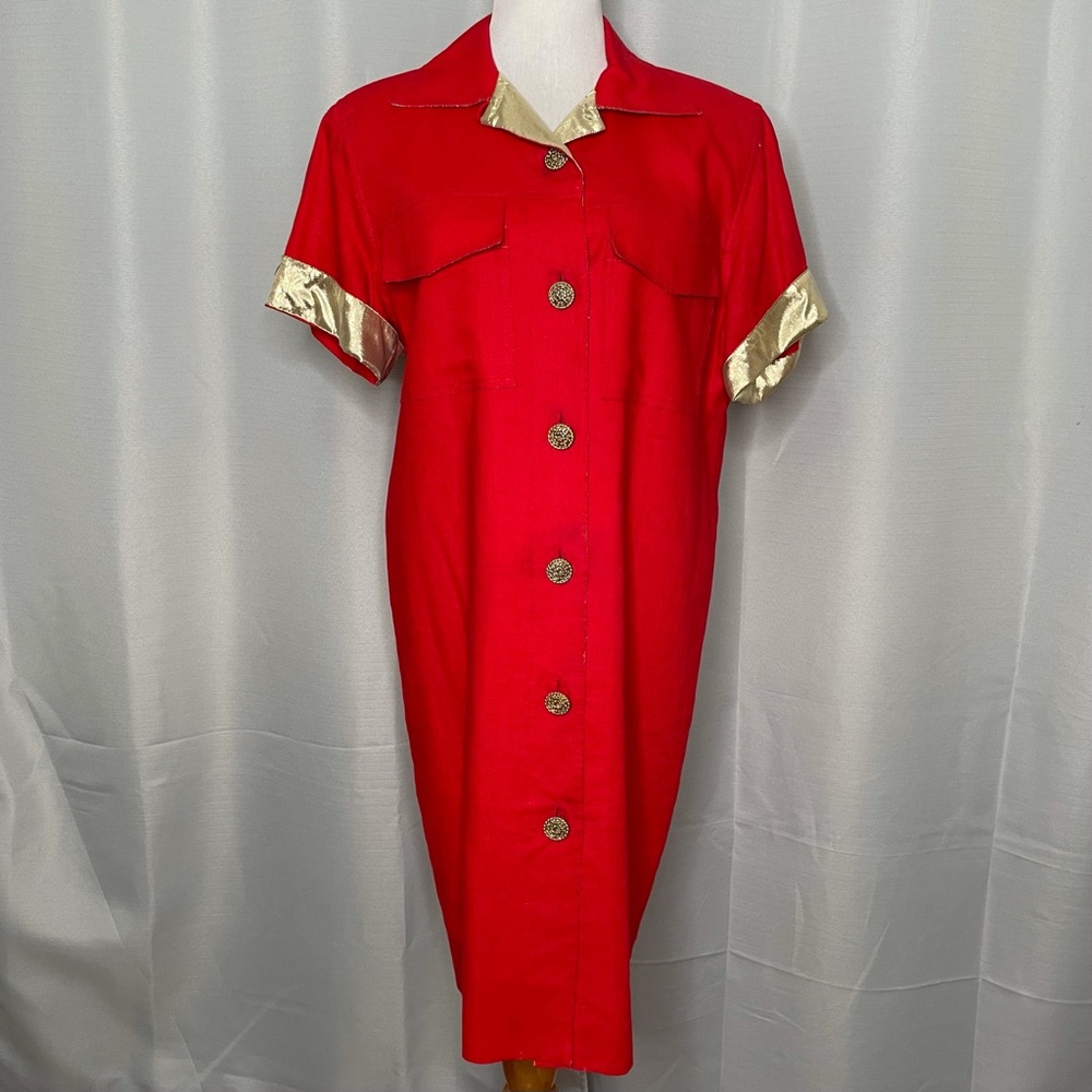 Vintage David Warren linen & lame’ shirtdress